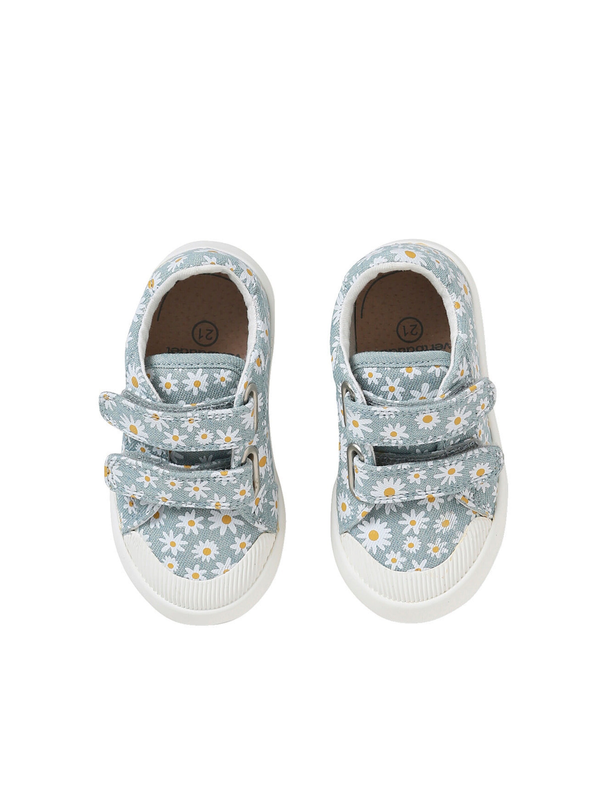 Vertbaudet Mädchen Baby Stoffschuhe, Klett blau bedruckt