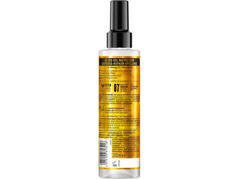 Schwarzkopf GLISS Haarspülung Oil Nutritive Express 200 ml Sprühspülung bietet intensive Nährpflege sowie Hitzeschutz