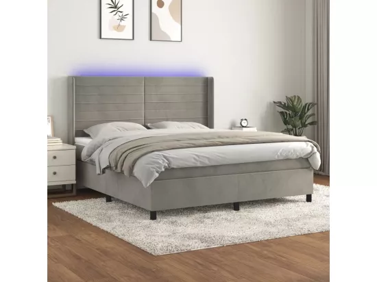 Sommier tapissier matelas et LED Gris clair 160x200 cm Velours