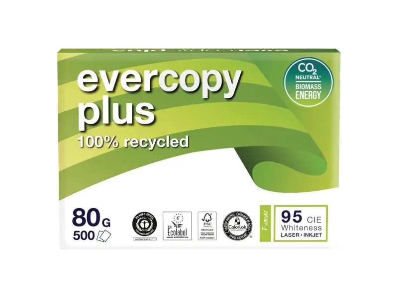 Printerpapir Evercopy  A4, Genbrugspapir, 80g - (5 pakker x 500 ark)