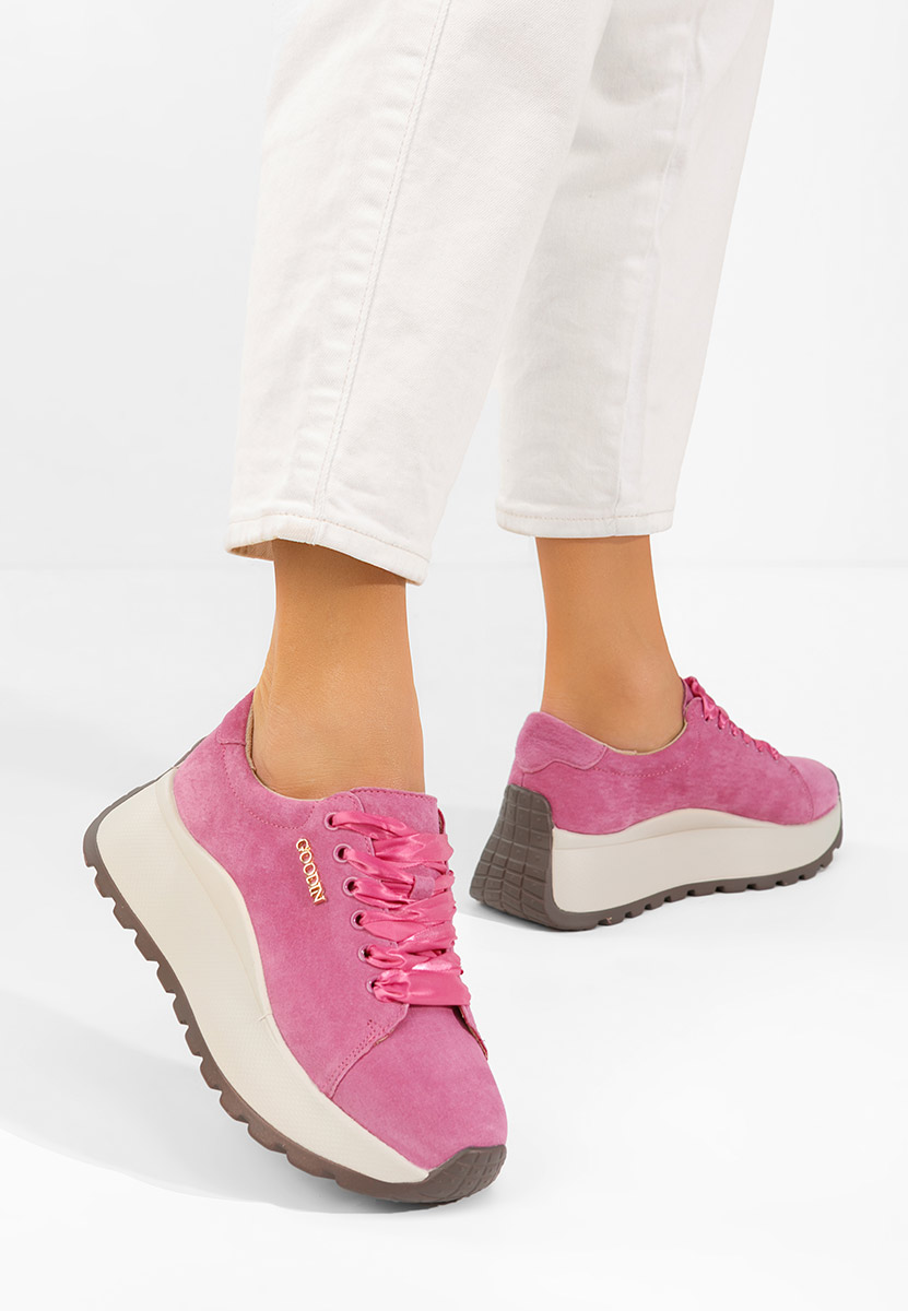 Baskets pour femme en cuir roses Gonelia