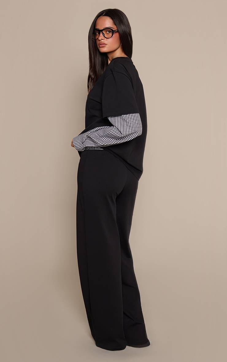 Pantalon Large En Jersey De Coton Avec Détail De Ceinture À Carreaux