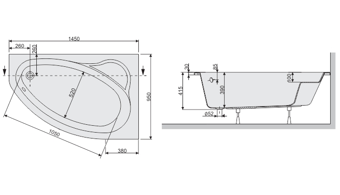 Plazan Ekoplus hoekbad 145x95cm wit rechts inclusief potenset