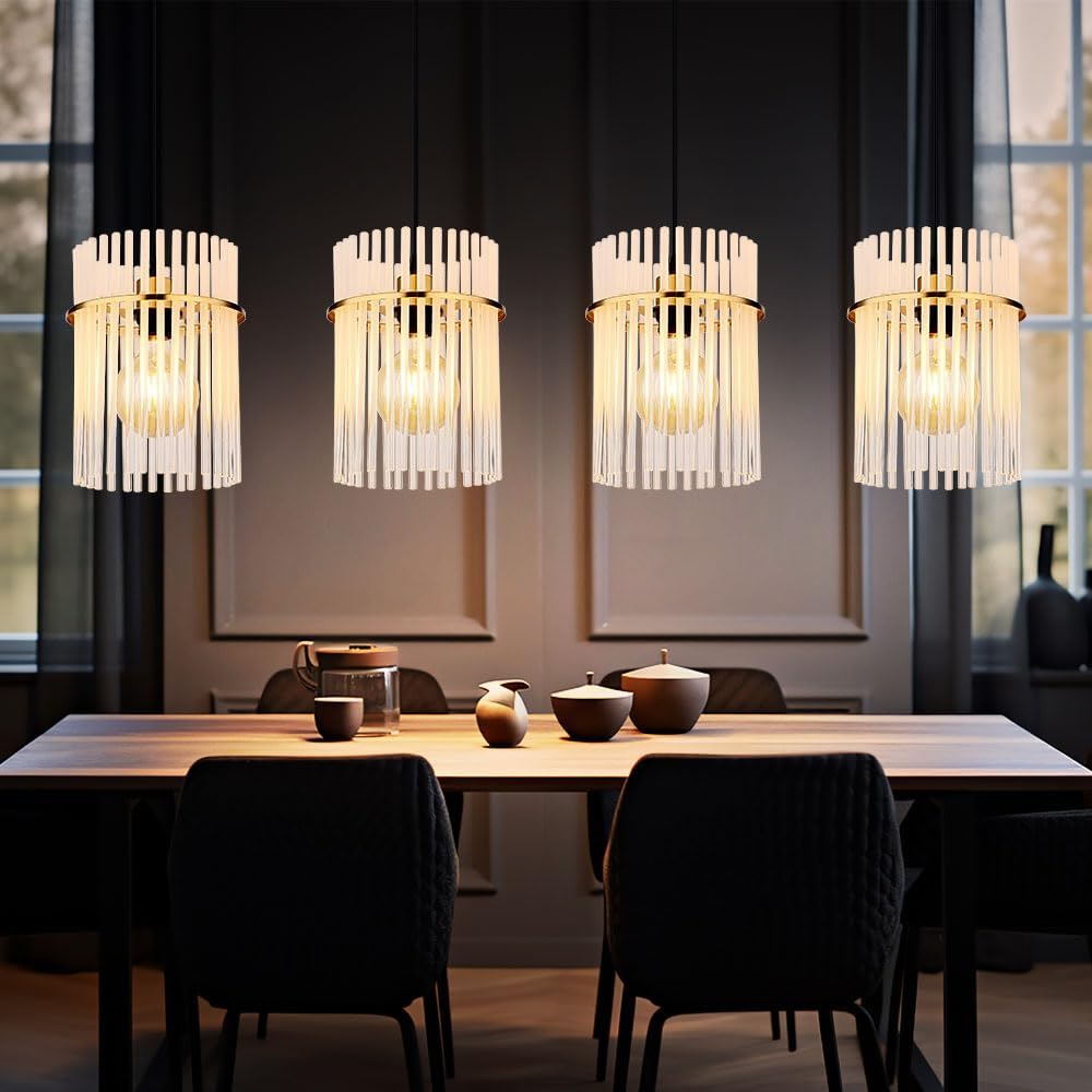 Globo Pendelleuchte in Gold mit vier Glas Lampenschirmen, Breite 110cm