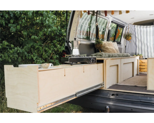 Buildify Campingbox Grace bedsysteem, links in de lengterichting, voor VW T5/T6, 1800x1165x406 (LxBxH) (zonder montage- en bevestigingsmateriaal)