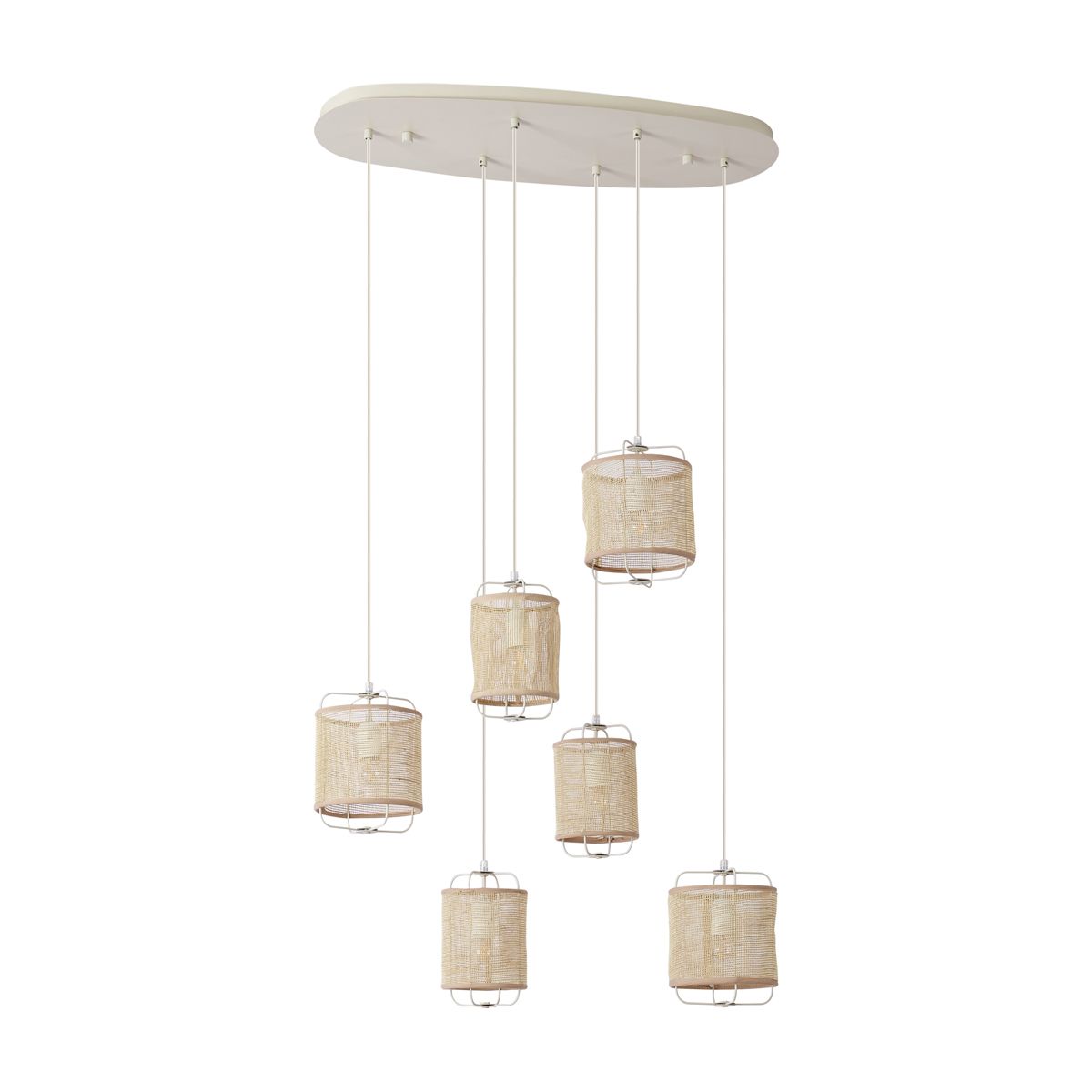 Japandi hanglamp beige met stoffen kappen 6-lichts - Yente
