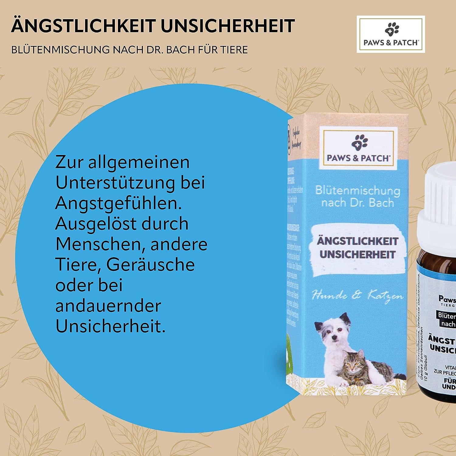 PAWS&PATCH Blütenmischung nach Dr. Bach ÄNGSTLICHKEIT UNSICHERHEIT für Hunde und Katzen