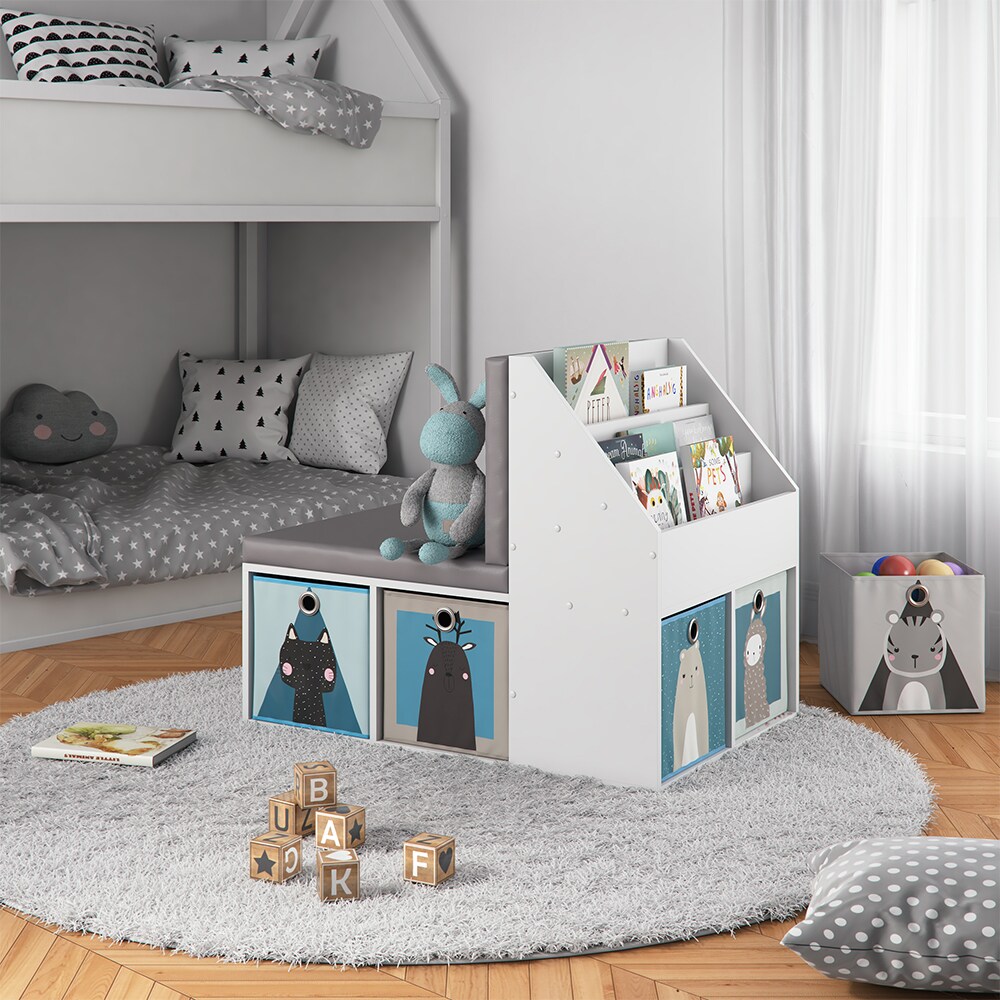 VICCO Kinderregal ONIX mit Sitzbank 6 Faltboxen Kindersitzbank Kinderzimmerregal