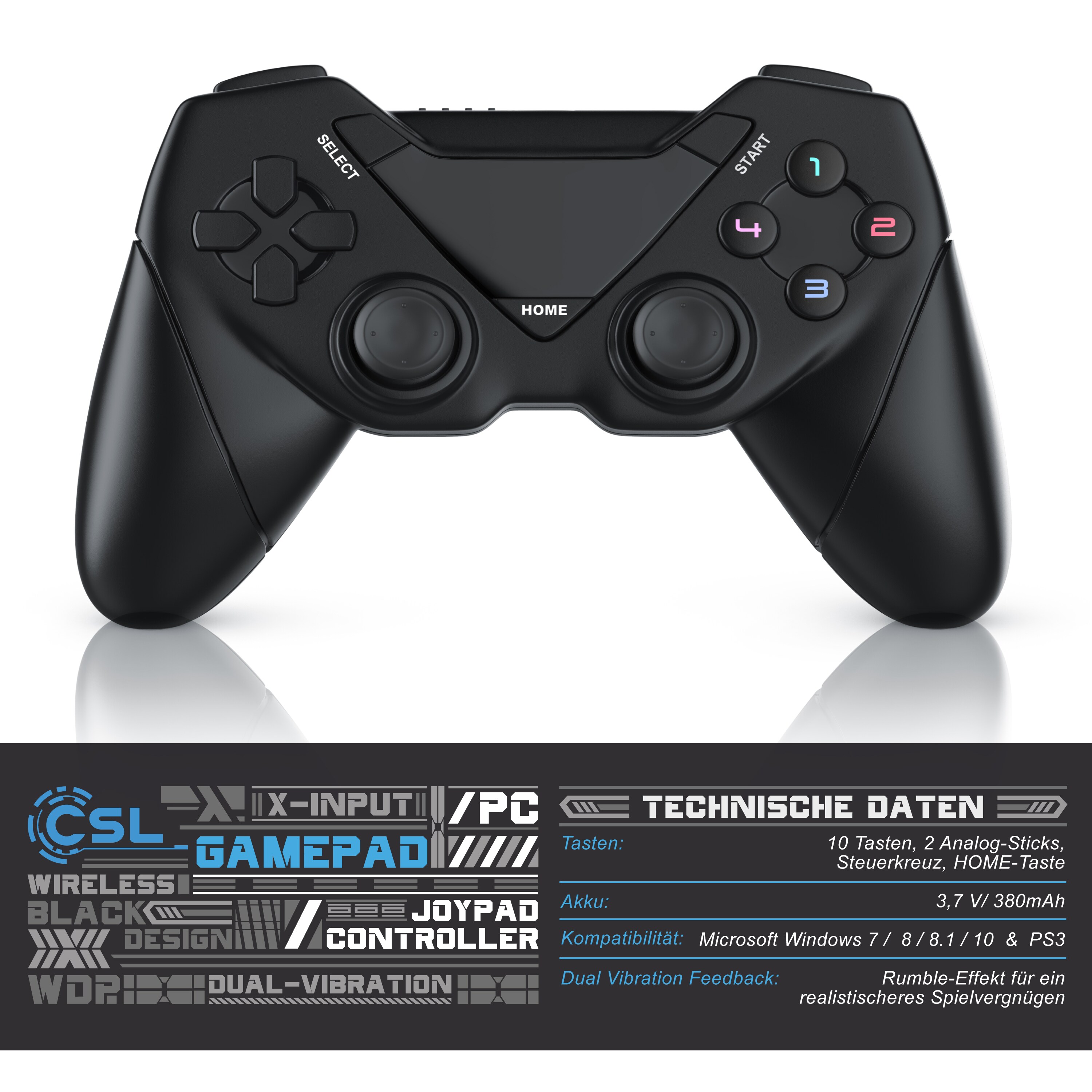 CSL 2x Wireless Gamepad Controller für Android / PC / PS3 Dual Vibration / X-Input / OTG Adapter