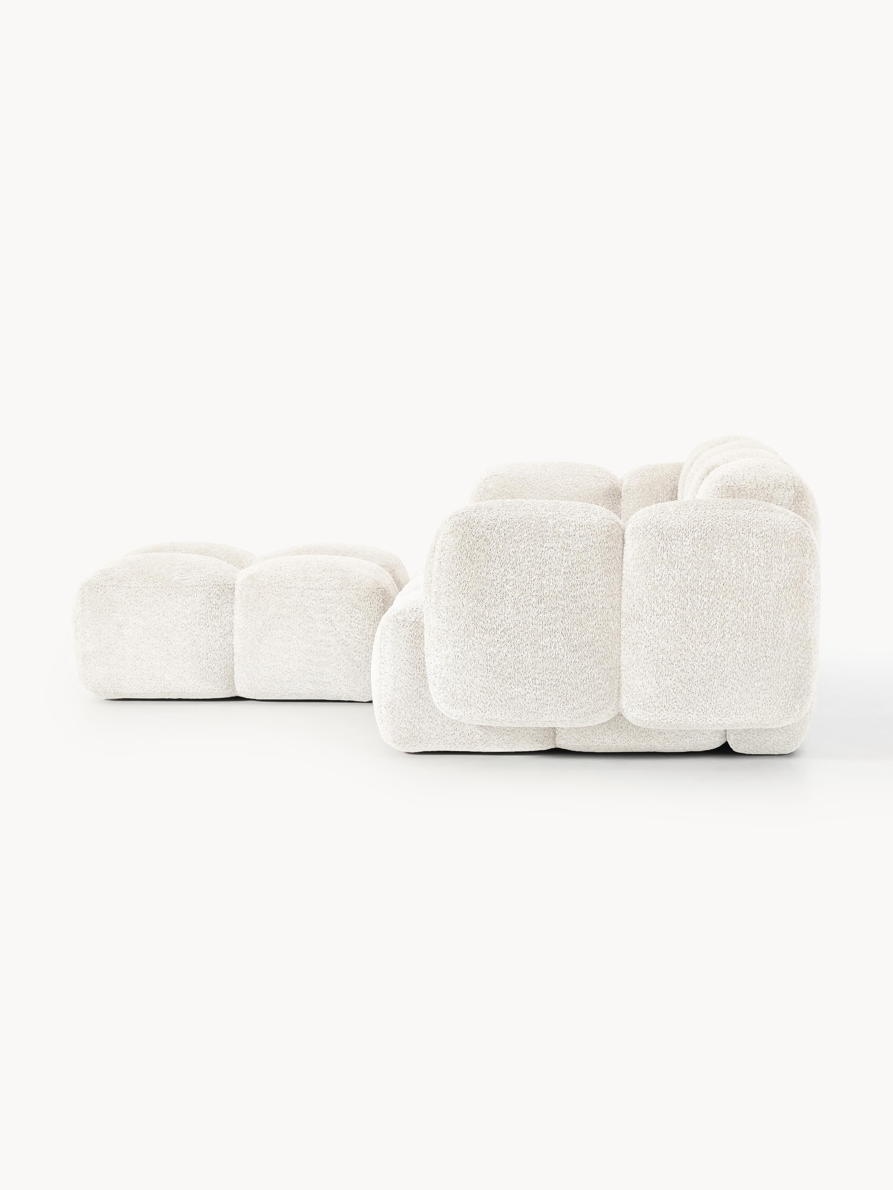 Modulaire bank Tayla (3-zits) van teddy bouclé met poef (links/rechts)