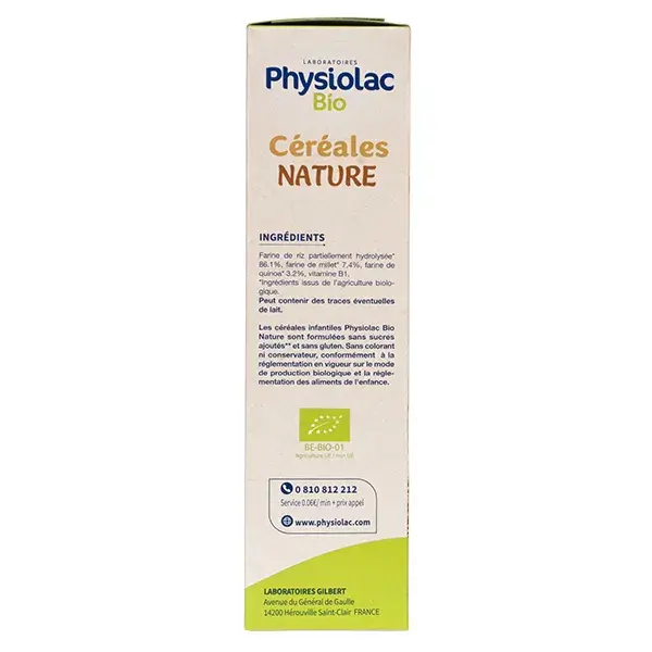 Cereal instantâneo orgânico Physiolac para crianças a partir de 4 meses, 200g