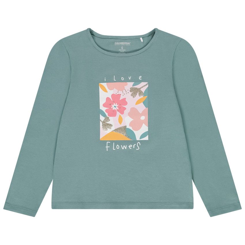 T-shirt manches longues glitter print fantaisie pour fille - Bleu marine