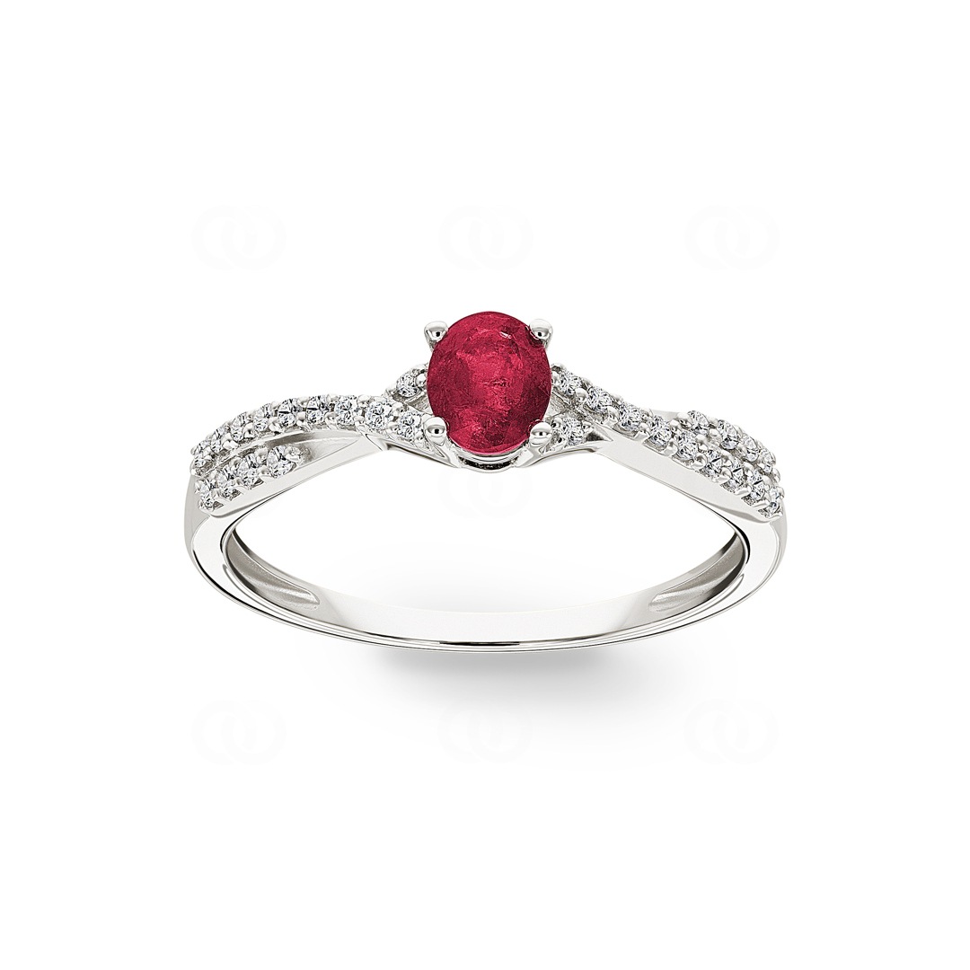 Damenring 750/18 K Weissgold mit Rubin oval und Diamanten 0.13 ct H/si