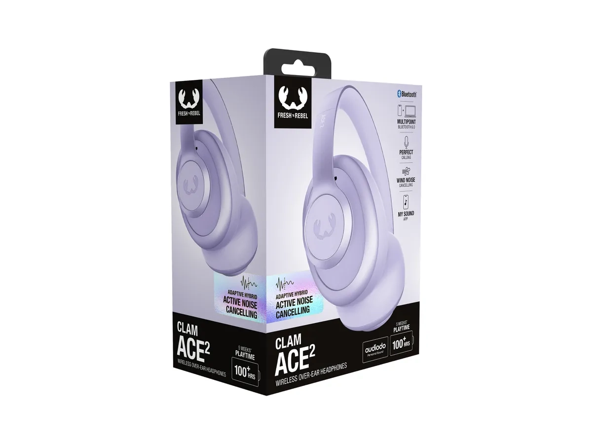 Clam Ace 2 Bluetooth 6.0 Kopfhörer Over-Ear Headset mit Adaptive Hybrid ANC (3HP4310DL) - Dreamy Lilac