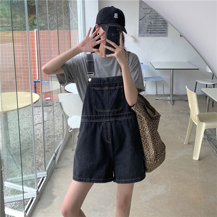 HYAKU - Gewassen denim tuinbroek shorts