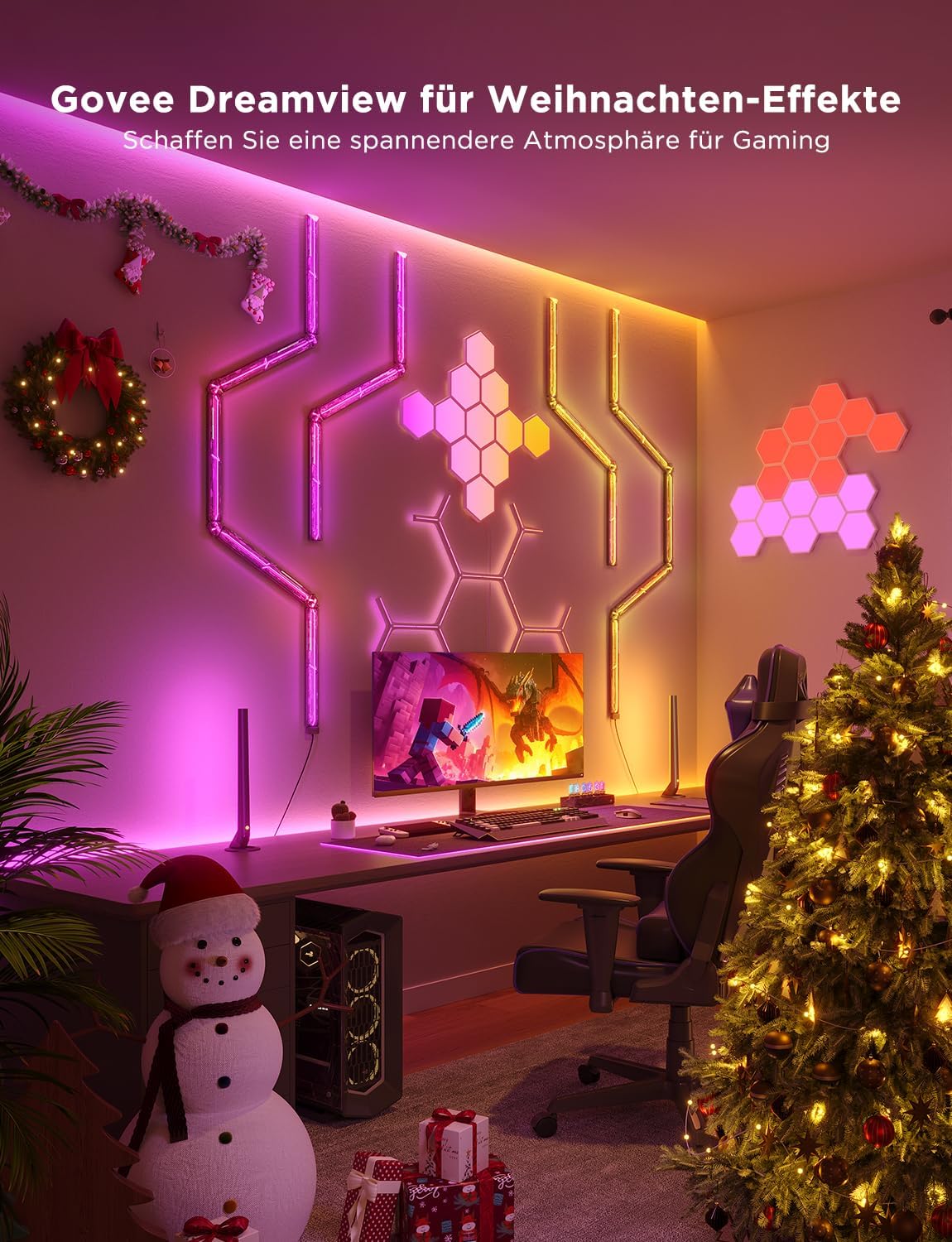 Govee LED Sechseck Hexagon Panel Gaming,10 RGBIC Smart Wandleuchte Funktioniert mit Alexa, Google Assistant, Kreative Dekorative Wi-Fi, Musik Sync für Gaming Beleuchtung & Zimmer Deko
