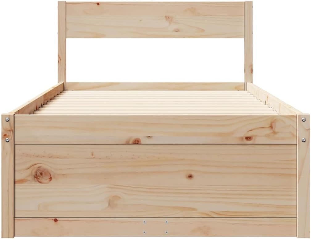 vidaXL Massivholzbett mit Schubladen, Bett mit Kopfteil, Einzelbett für Schlafzimmer, Holzbett Bettgestell, 90x200cm Massivholz Kiefer