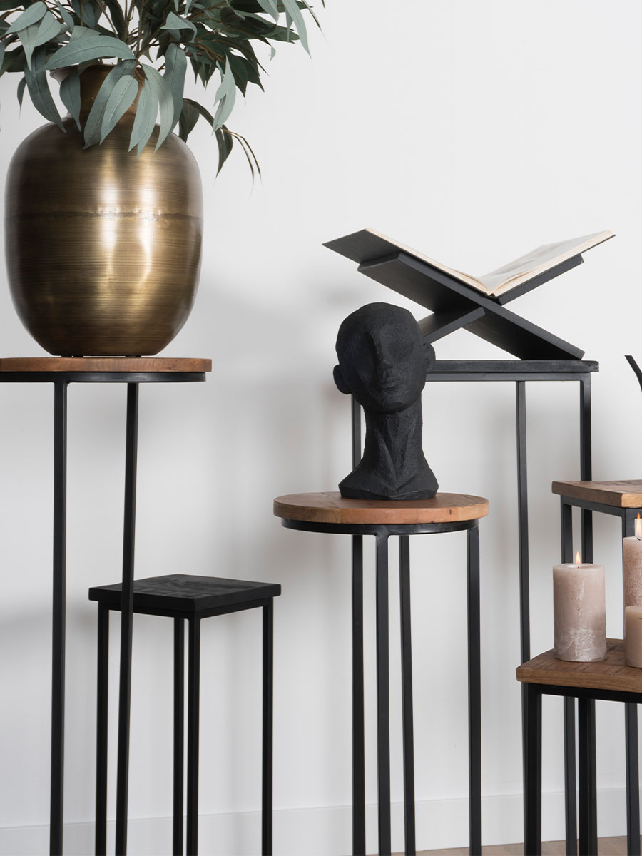 Plantentafels Sam Rond - Set van 3 - Zwart Mangohout