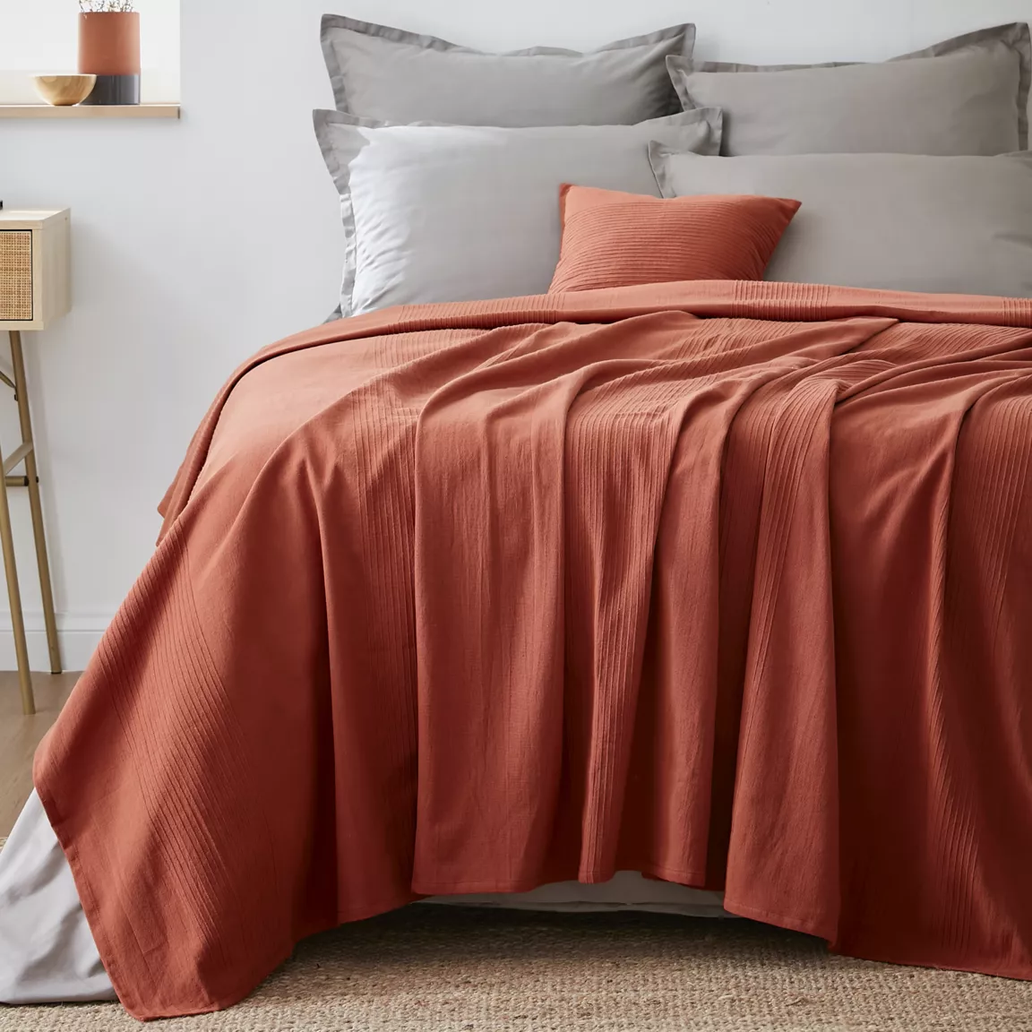 Couvre-lit coton tissé (180 x 220 cm) Léa Terracotta