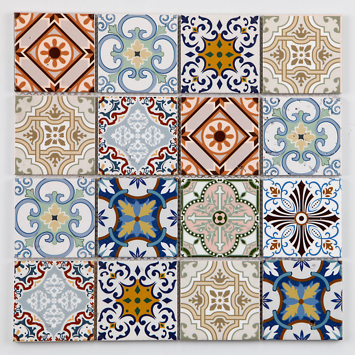 Mosaïque multi-couleur 7,2 x 7,2 cm Bada travertin pierre naturelle