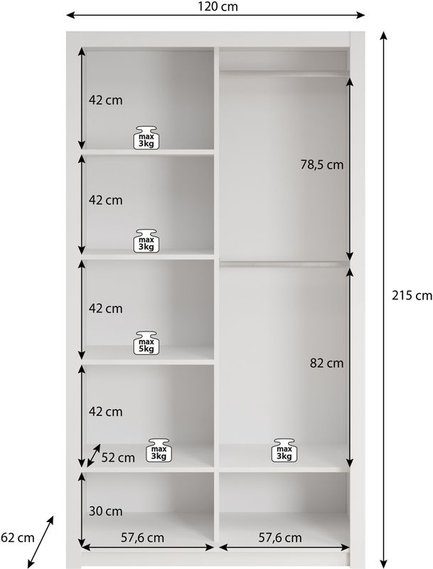 Kledingkast Blake - Wit - 2 Schuifdeuren - Met Spiegel