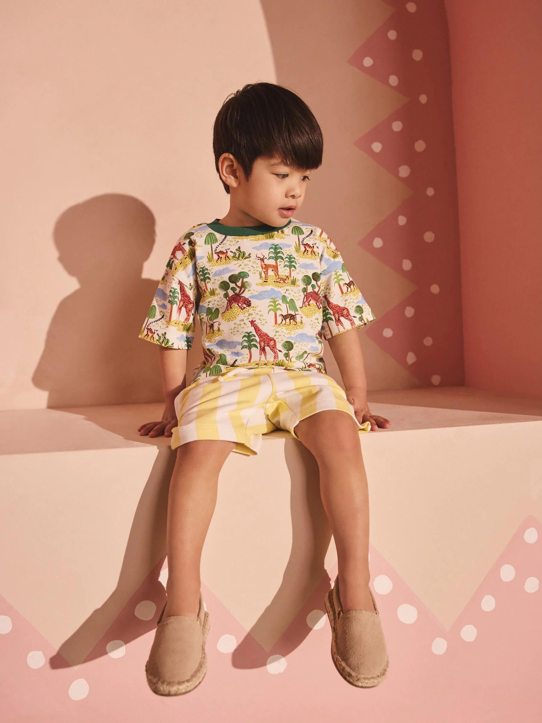 Groen/wit - Set van safari T-shirt met all-over print, korte mouwen en shorts (3mnd-7jr)