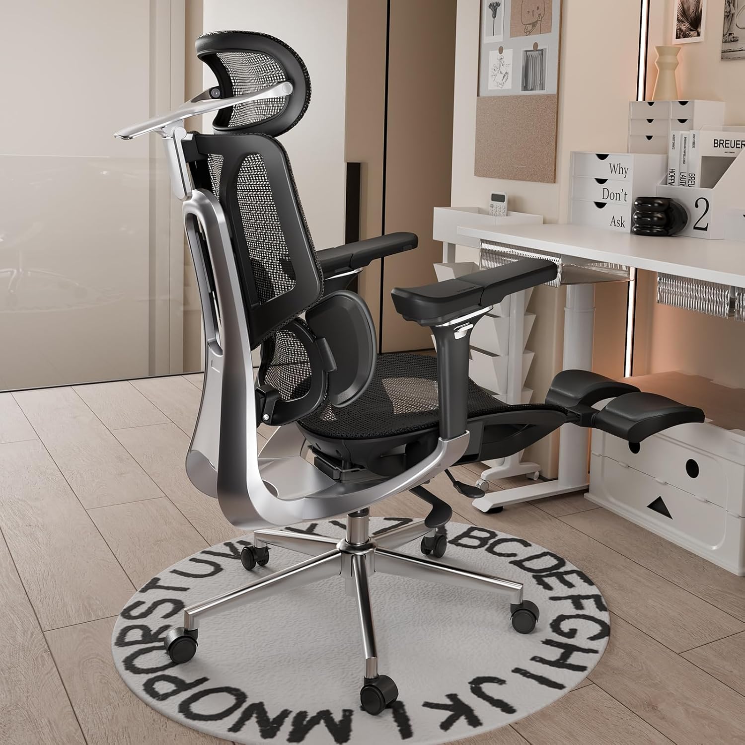 Hbada E3 Pro Ergonomischer Bürostuhl mit 3-Zonen dynamischer Lendenwirbelstütze, 4D verstellbare Kopfstütze, 6D-Armlehnen verstellbar, Schreibtischstuhl mit Fußstütze (E3 Pro, Schwarz)