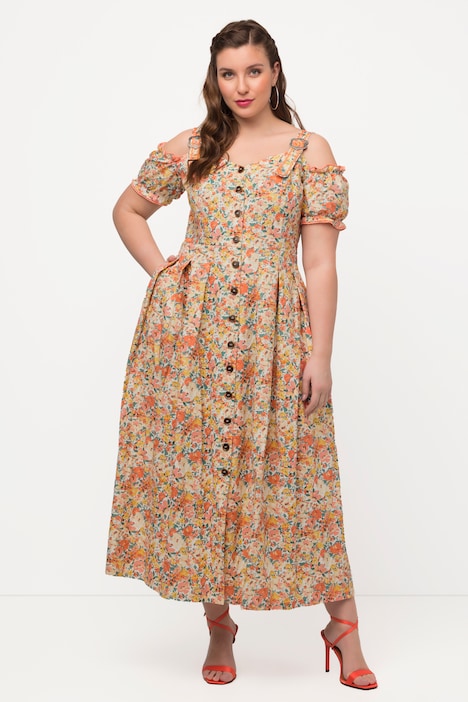 Trachtenkleid, Leinenmix, Blüten, Herzausschnitt, Halbarm