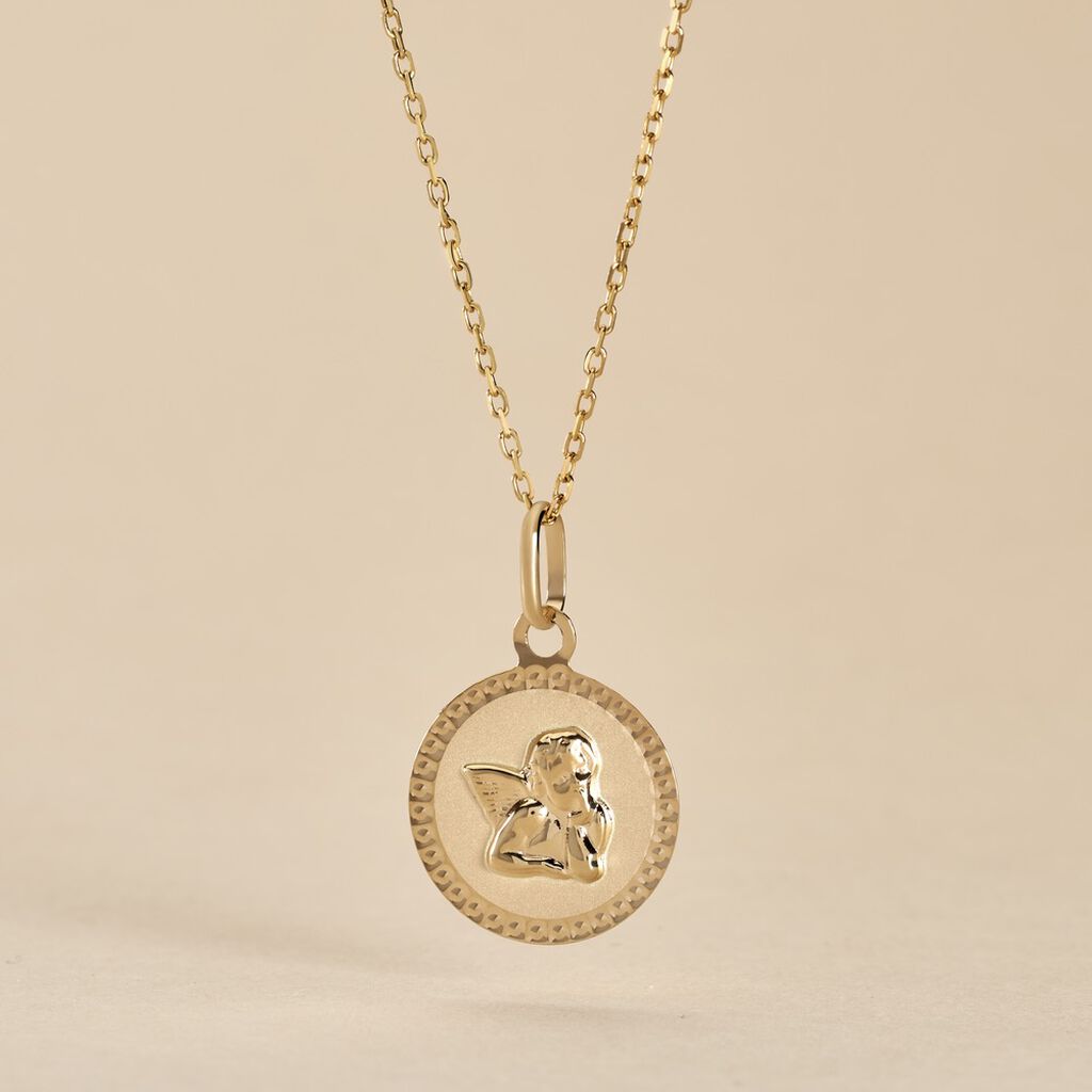 Pendentif Ange Rond Cisele Or Jaune