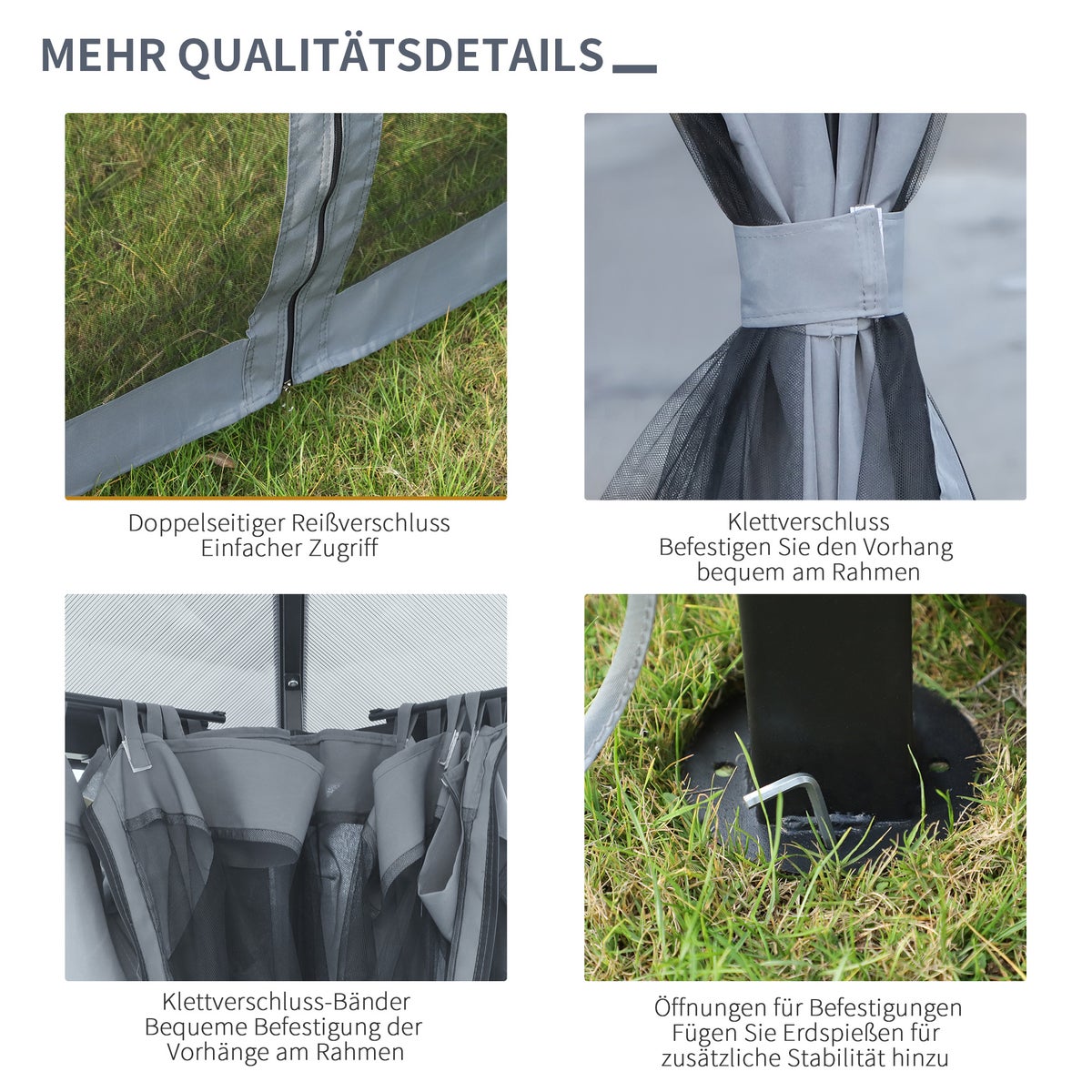 Outsunny paviljoen, 3 x 3m tuinpaviljoen, 300L x 300B x 265H cm, PC, aluminium, donkergrijs