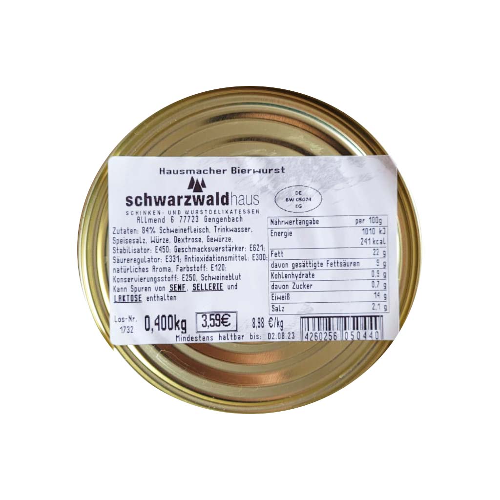 Schwarzwaldhaus Original Bierwurst 400g Goldglanzdose MHD:3.12.25