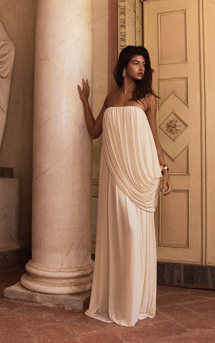 Crème Robe Longue Bandeau Drapée En Maille Crème PLT Label