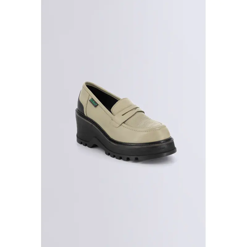 KICK WILD ARGENT NOIR MOCASSINS Cuir Femme