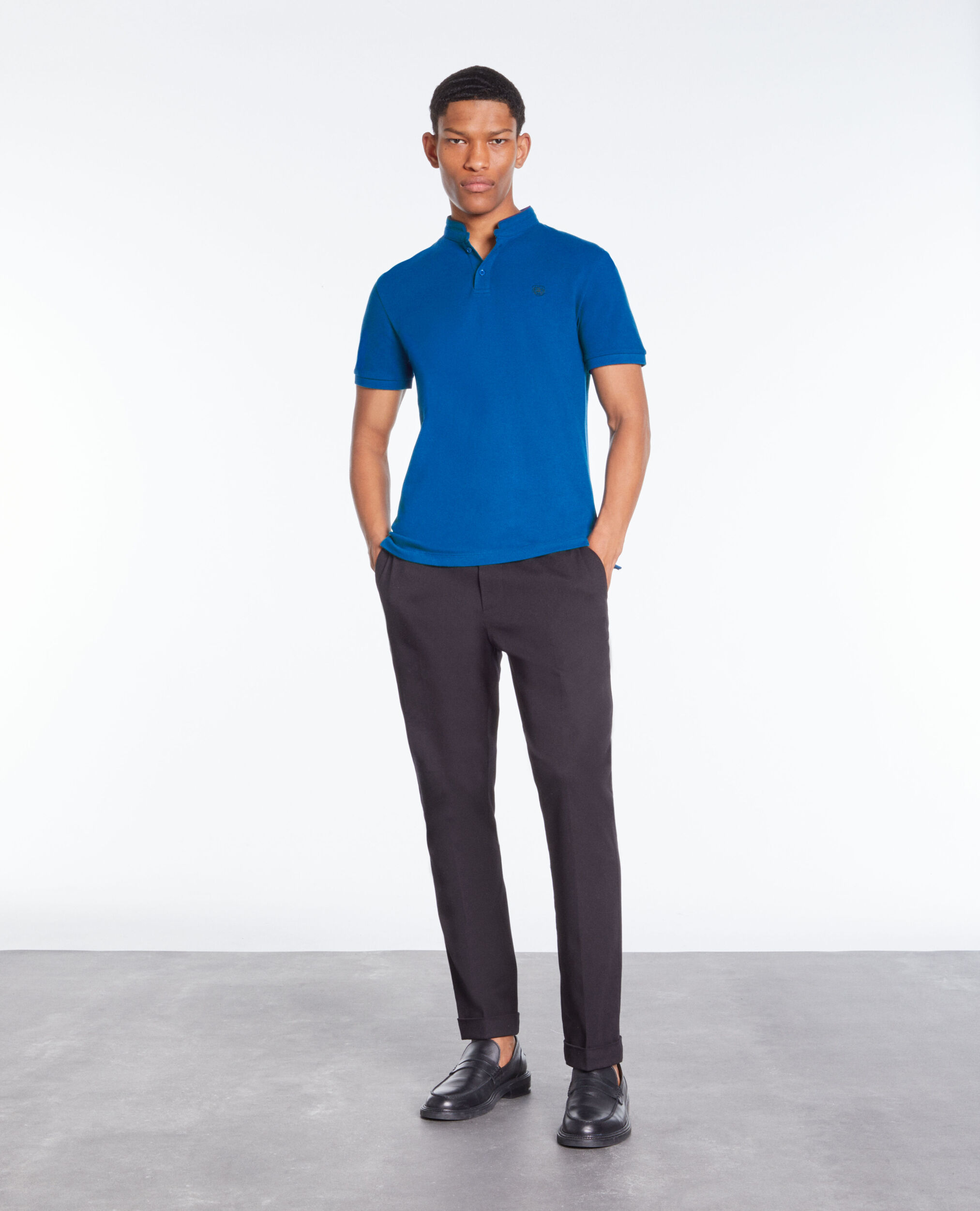Polo bleu en coton