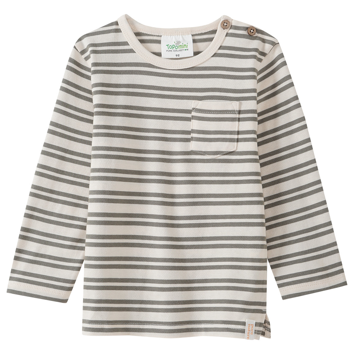 Topomini Pure Collection Baby Langarmshirt mit Streifen oliv / cremeweiss