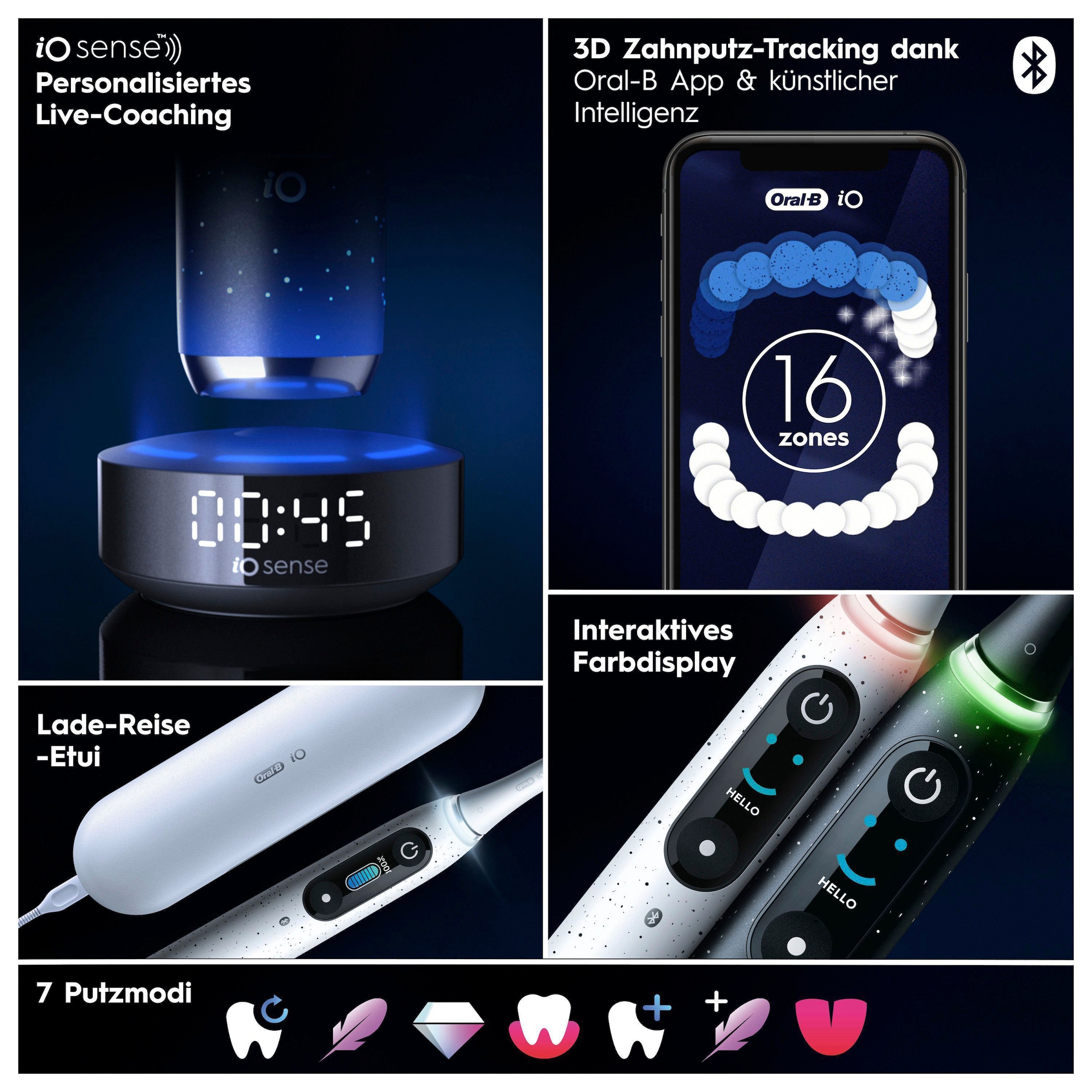 Oral-B Elektrische Zahnbürste »iO 10« 5 Stk. Aufsteckbürsten Magnet-Technologie, iOsense, 7 Putzmodi, Farbdisplay & Lade-Reiseetui
