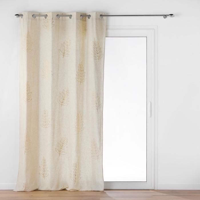 RIDEAU OEILLETS 140X240CM POLYCOTON LIN APPLIQUE METAL VENUS