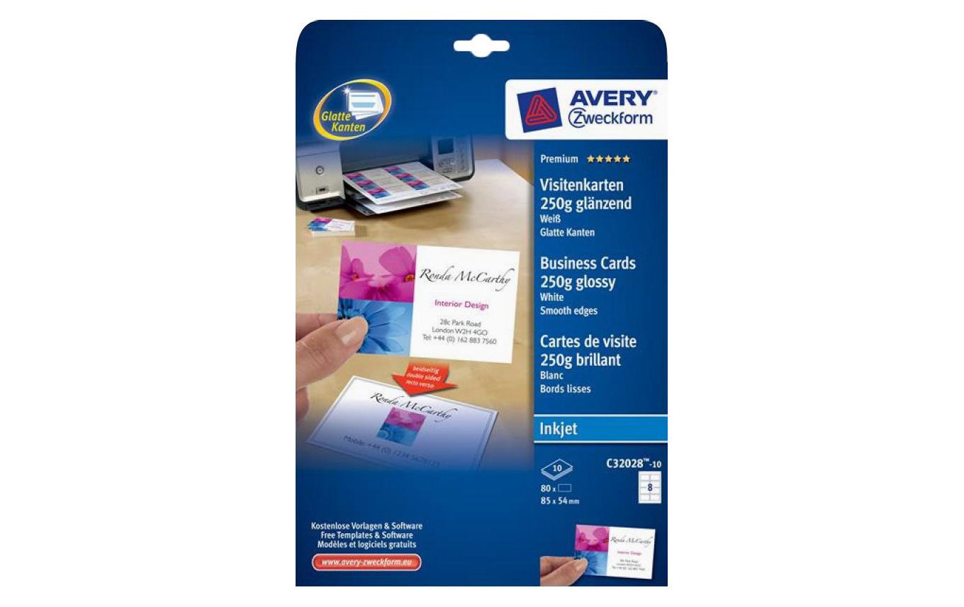 Visitenkarten-Etiketten Inkjet 85 x 54 mm 240 g/m² 80 StückEtiketten für Drucker, 85 x 54 mm, weiss