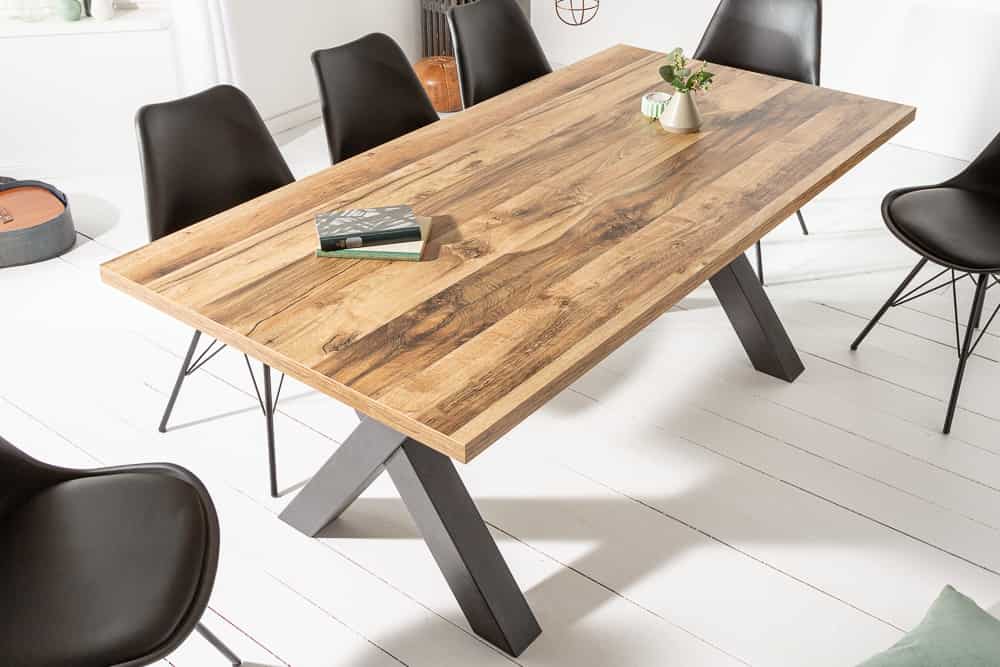 Industrial Esstisch MONTREAL 160cm natur schwarz Eichenholz-Design X-Gestell