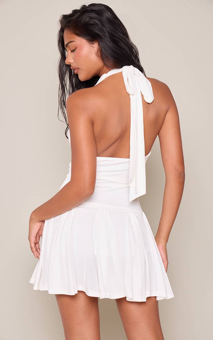 Crème Robe Mini Plt Label En Jersey Slinky À Buste Froncé Et Jupe Évasée