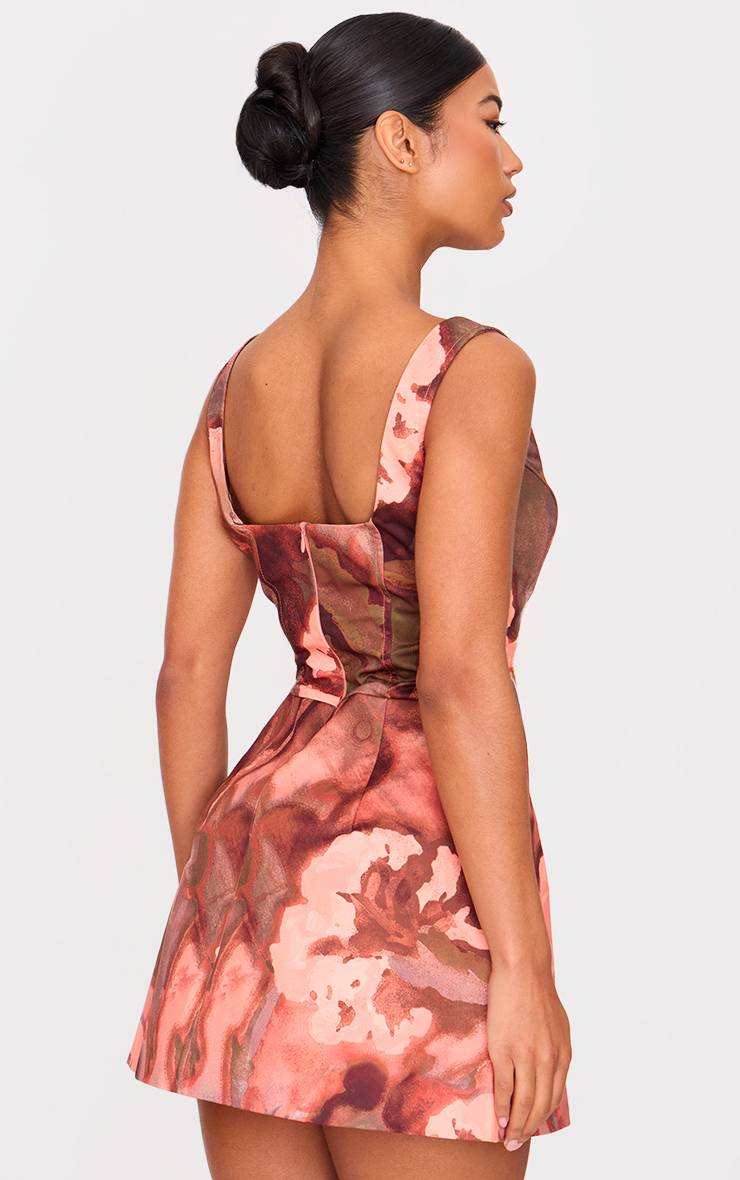Marron Robe Trapèze Corsetée À Imprimé Floral