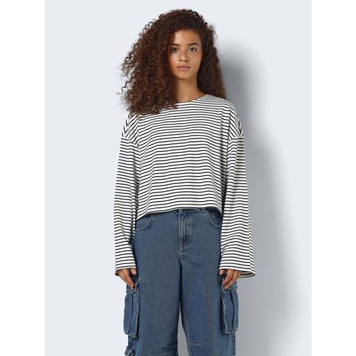 Noisy May Maison Stripe Bluse, Bright White Black, XL