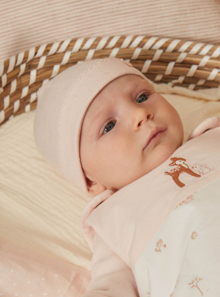 Lot de 2 bonnets de naissance rose et écru en coton biologique