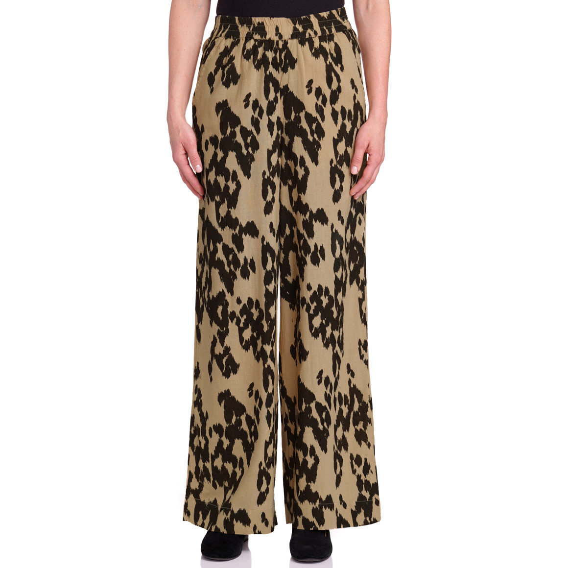 Gina Benotti Damen Leinen-Hose im Leo-Look beige / dunkelbraun