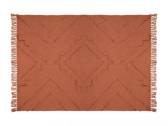 Jeté de Lit en Coton Terracotta motif Inca tufté 130 x 180 cm