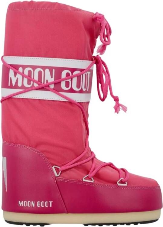 Moon boot Nylon Gevoerde Laarzen Front Lace Rubberen Zool Pink