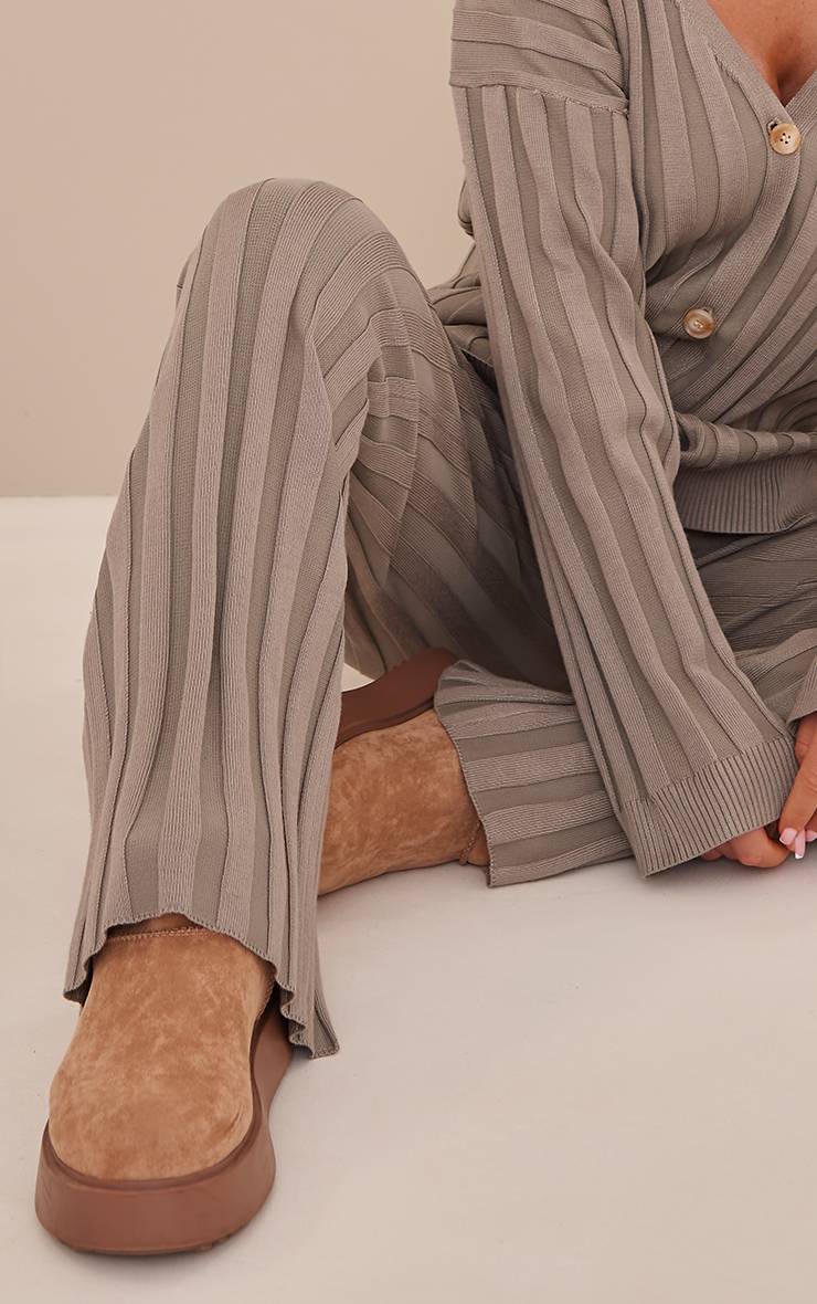 Kaki Pantalon En Maille À Larges Côtes