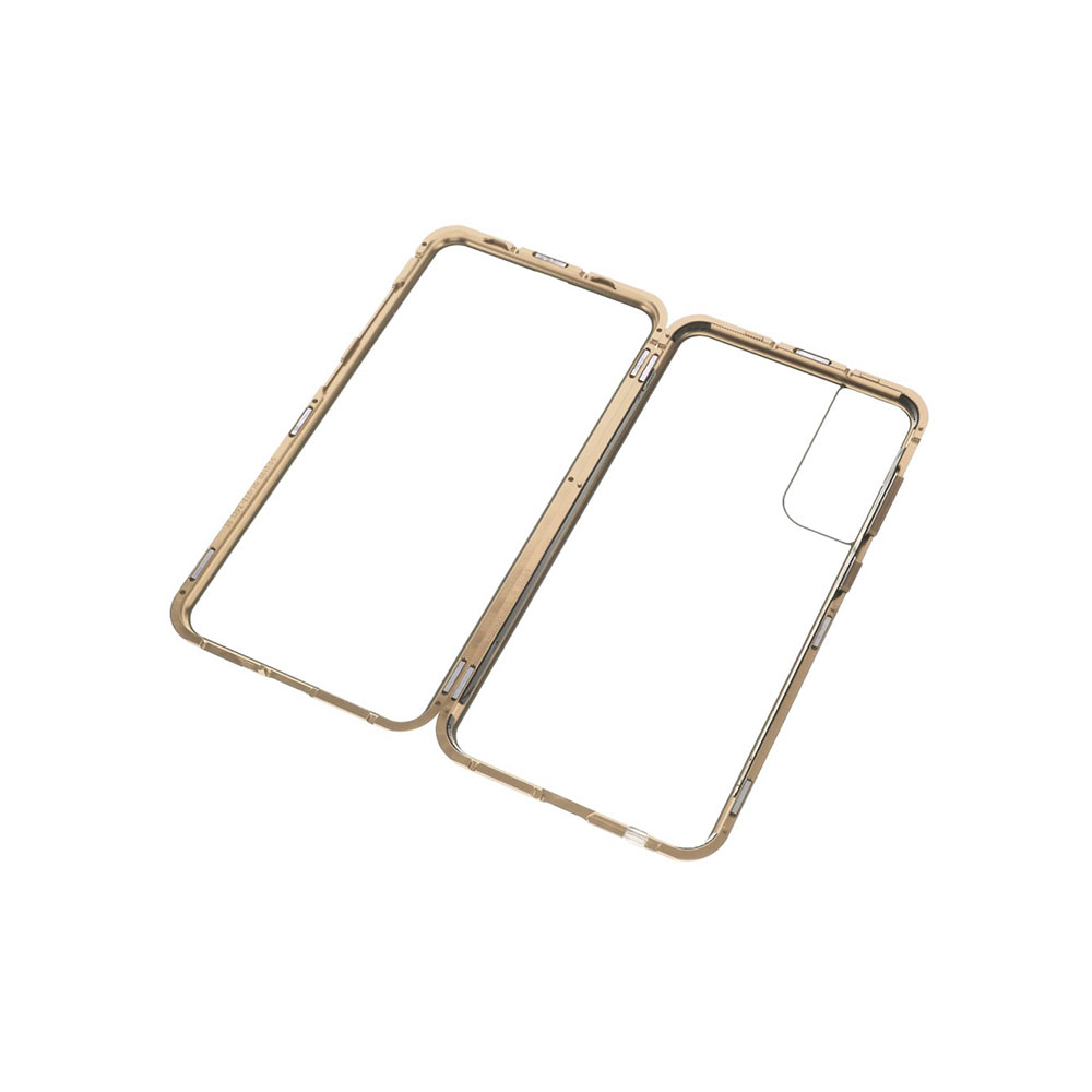 Samsung Galaxy S21 FE 5G Magnetische Alu Schutzhülle mit Panzer Glas Backcover   Displayschutz (Magnet-Technologie) - Gold