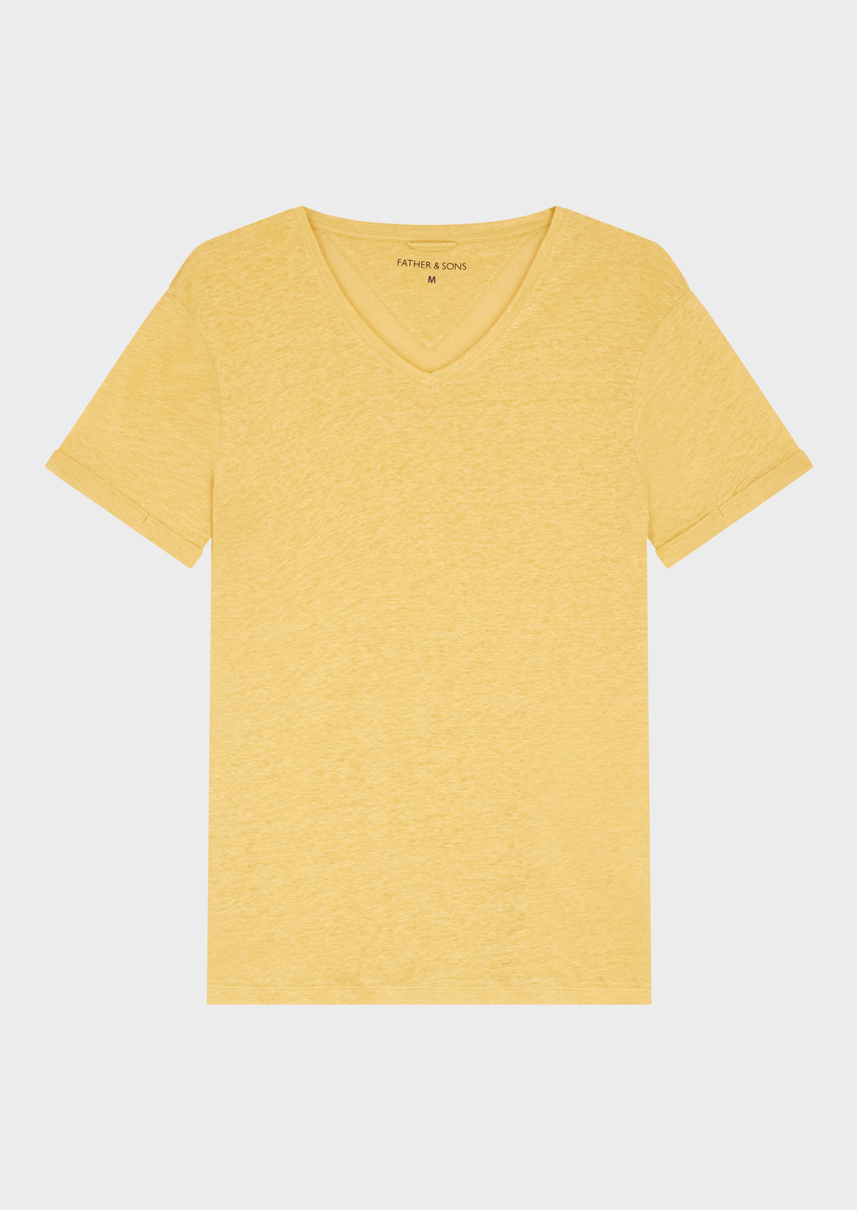 Tee-shirt manches courtes en lin col V uni jaune curry