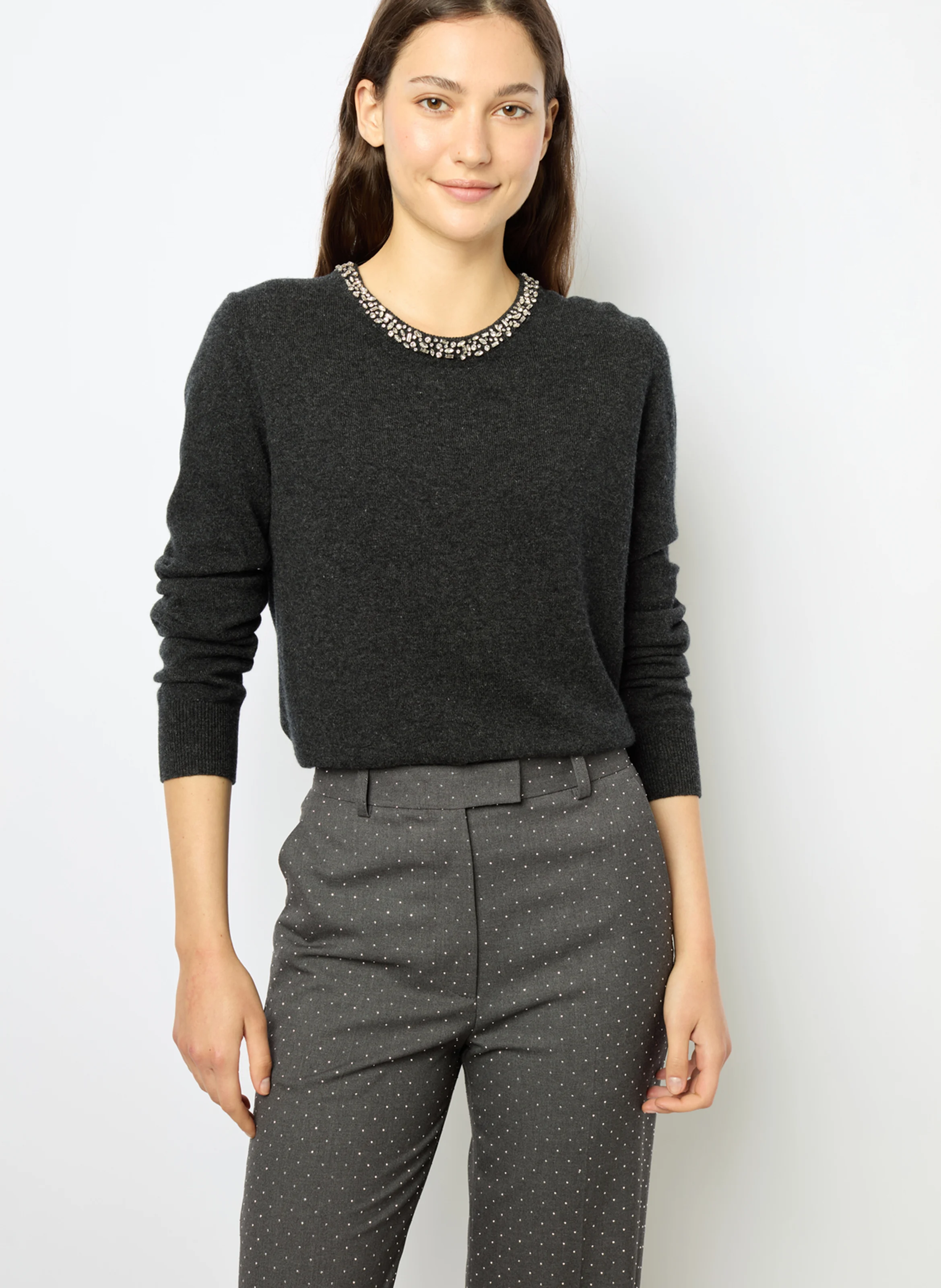 JOCELYNE - Pull col rond en laine | Gris